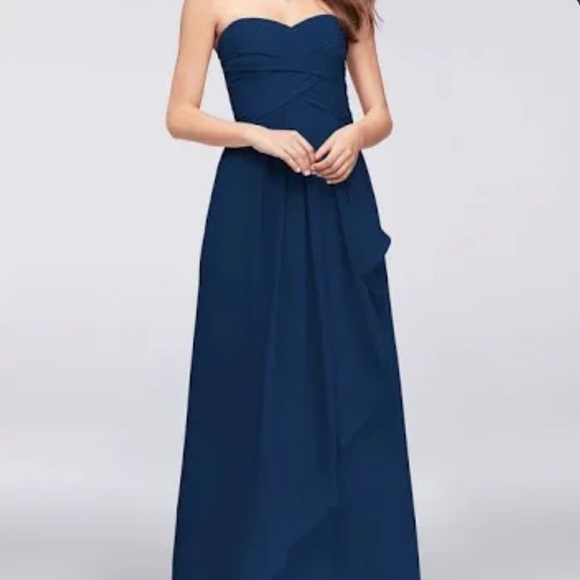 David’s Bridal STRAPLESS CRINKLE CHIFFON DRESS WITH CASCADE SKIRT - Picture 1 of 7